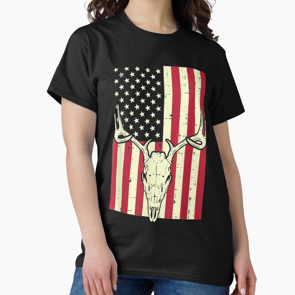 American Flag Deer Skull Vintage Hunting Patriotic Hunt Dad by ScottSlade