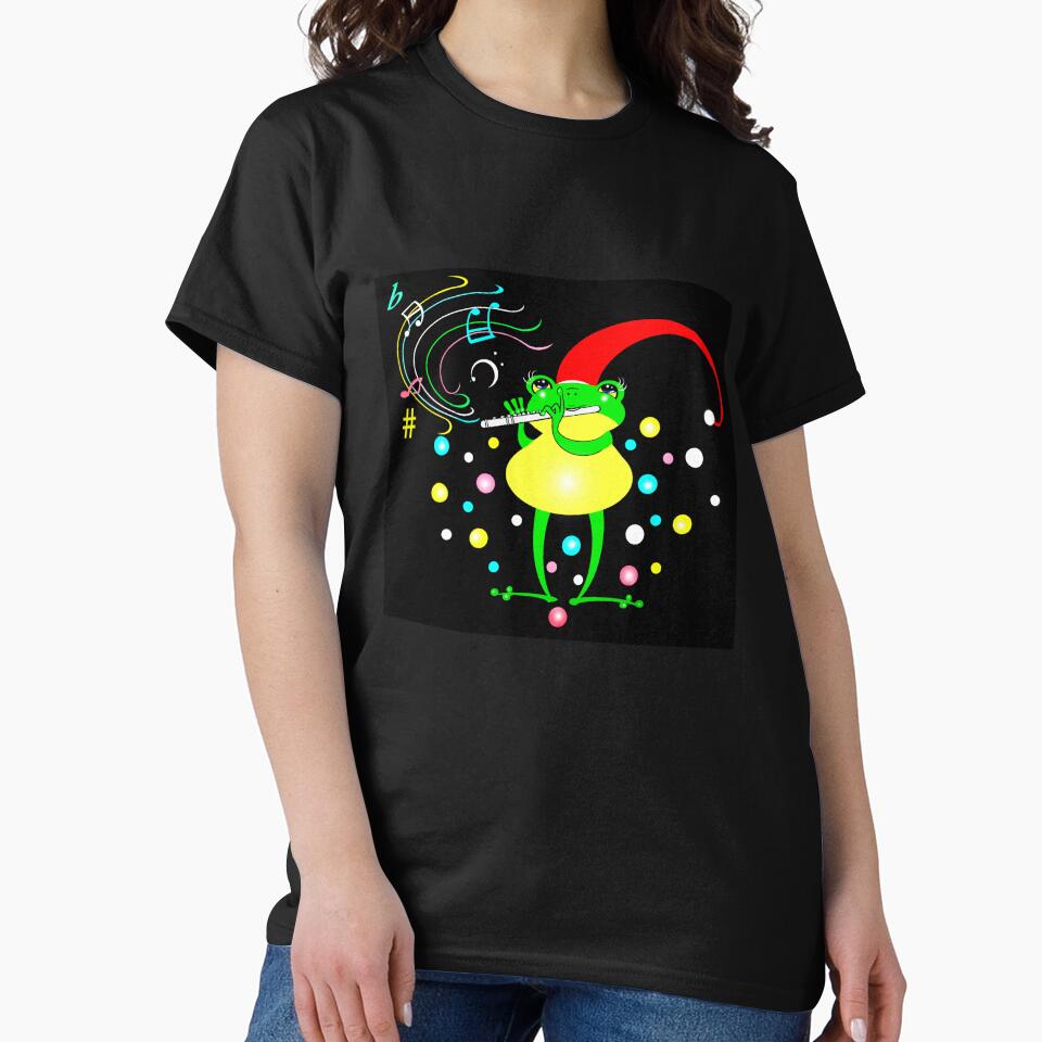 Happy Christmas frog playing flute by Shirley cute art