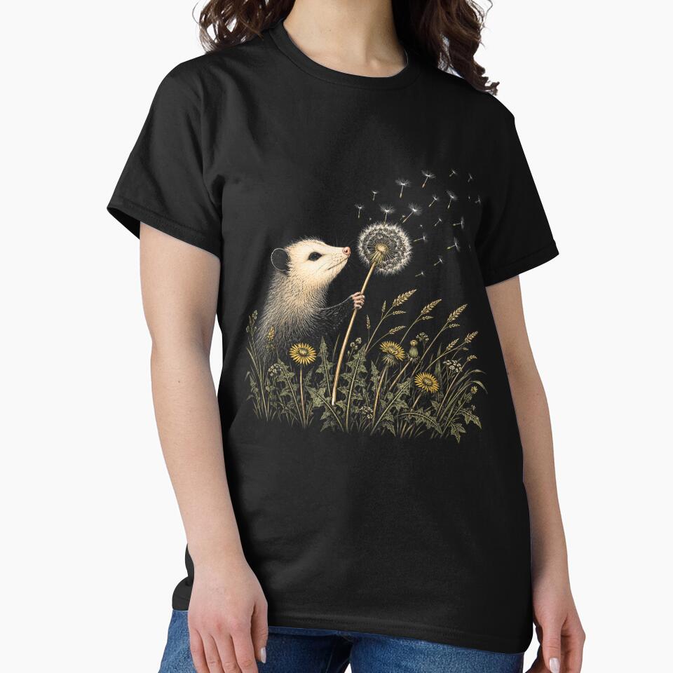 Opossum Making A Dandelion Floral Wildflower Wish Vintage by OMITTEROMINOUS