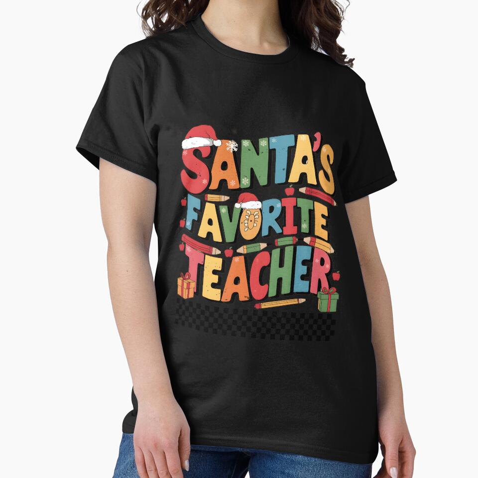 Santa's Favorite Teacher Christmas Retro Groovy Xmas Women by clothesy7