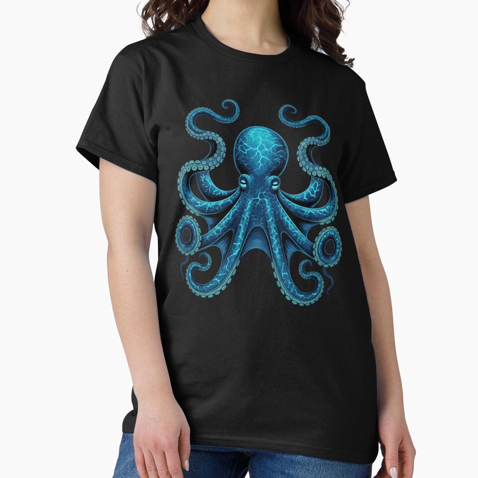 Blue Mystic Octopus T-Shirt – Glowing Deep Sea Creature Art  for Sea Life Lovers by ZyxDes