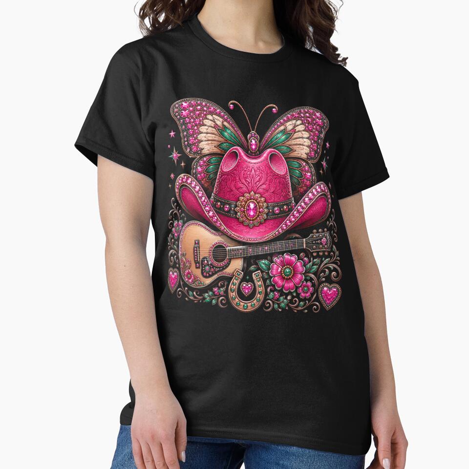 Pink Glam Cowgirl Western Guitar Breast Cancer Awareness by DYAFLK