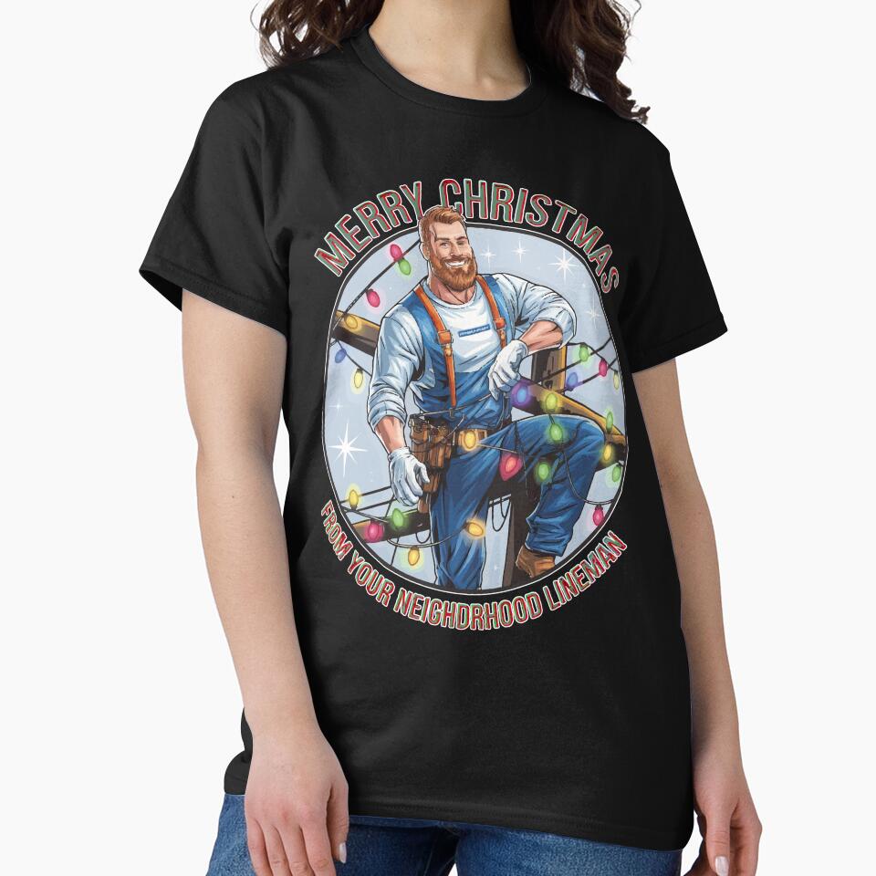Merry Christmas from Your Neighborhood Lineman – Festive Lineman T-Shirt by vfxbear