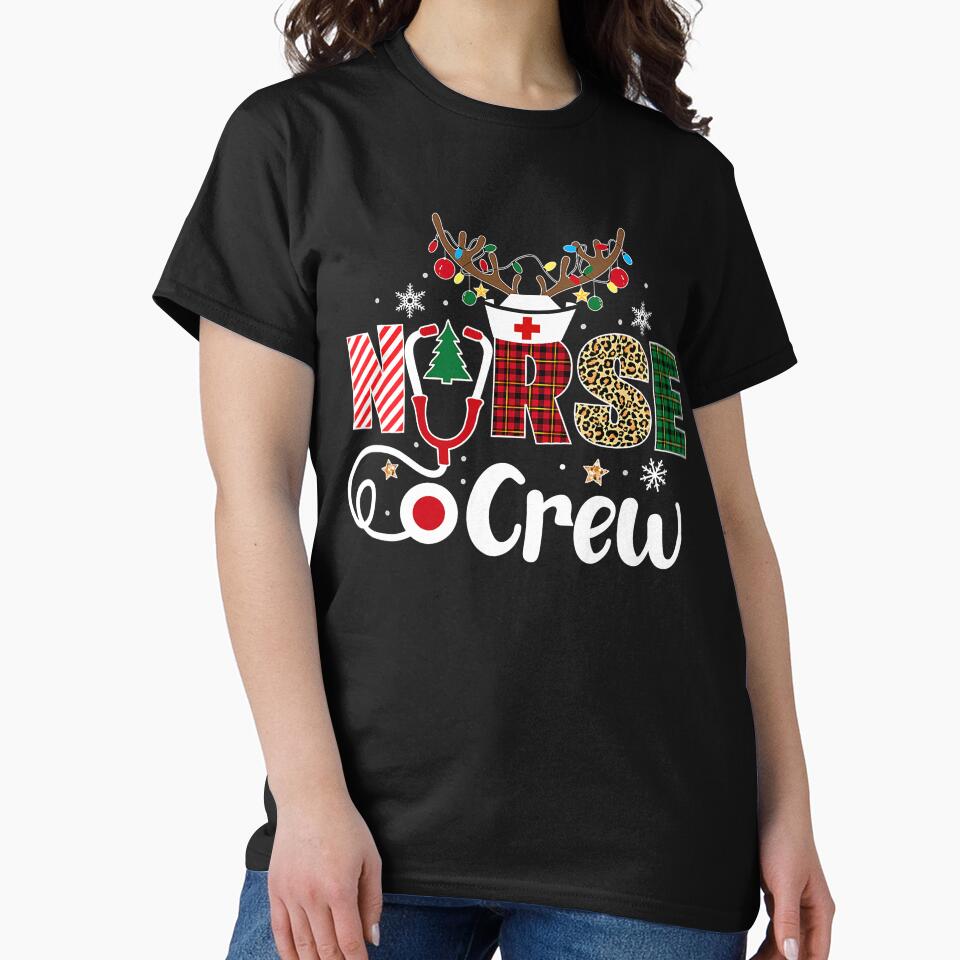 Christmas Nurse Crew Shirt For Women Scrub Tops Christmas T-Shirt by BartonRich