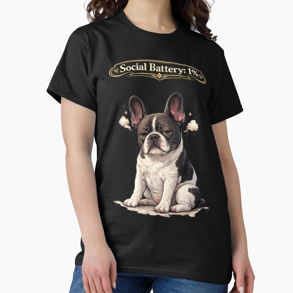 Social Battery 1% French Bulldog – Introvert Funny Dog Meme Sticker by Frenchie Fever