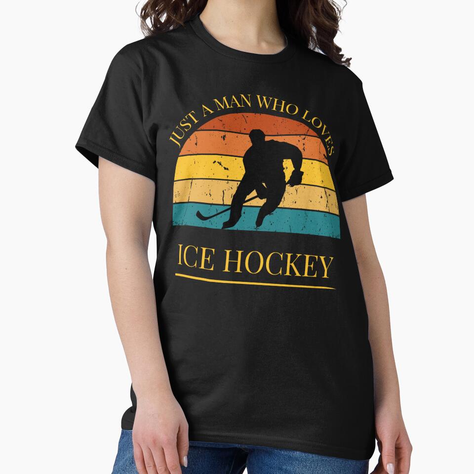 Ice hockey Just a Man Who Loves Ice hockey Retro Sunset by FreeMind-Design