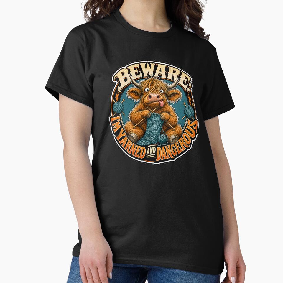 Beware I'm Yarned And Dangerous Funny Knitting Highland Cow by Wilcox PhotoArt