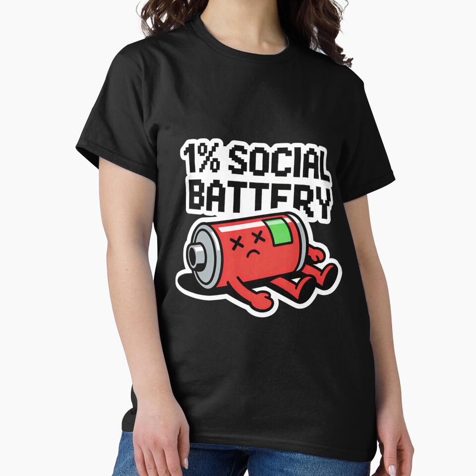 1% Social Battery – Funny Low Energy Meme Battery Cartoon by IODesignsofficial