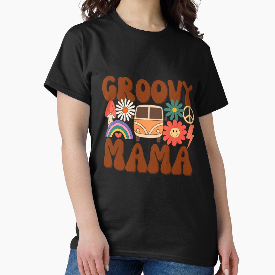 Retro Groovy 60s 70s Mama Matching Family Mom Birthday Party Vintage T-Shirt by AUAINO