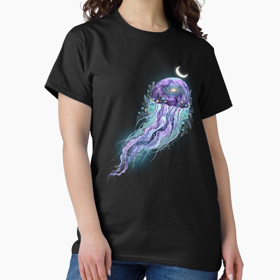 Celestial Jellyfish Galaxy Moon – Cosmic Ocean Aesthetic Watercolor Art by MoonSoul Studio