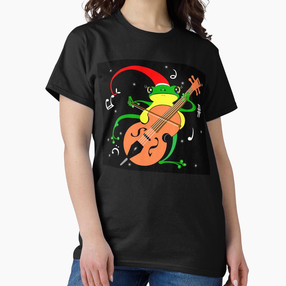 Cute Christmas frog playing cello by Shirley cute art