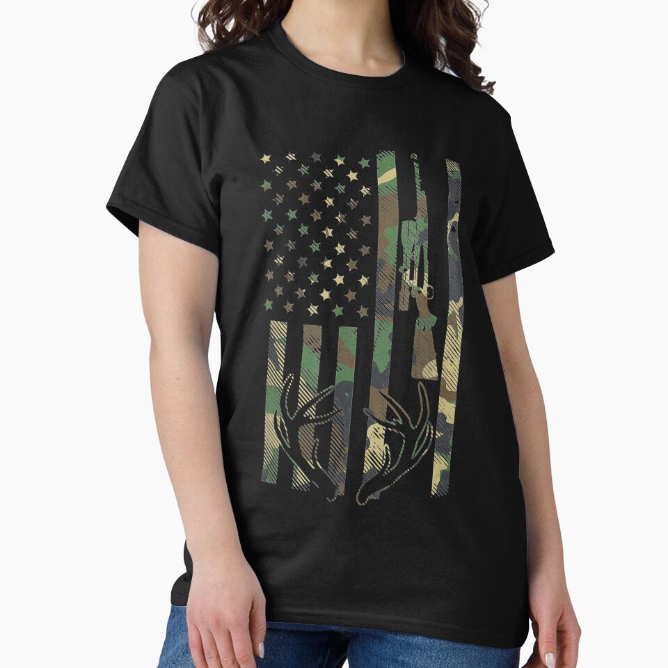 Camo American Flag Rifle Antler Deer Hunting Gun Hunter Gift by ScottSlade