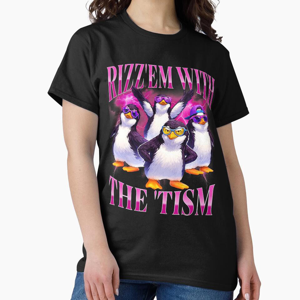 Funny Rizz Em With The Tism Retro Penguin Meme by puzchresta