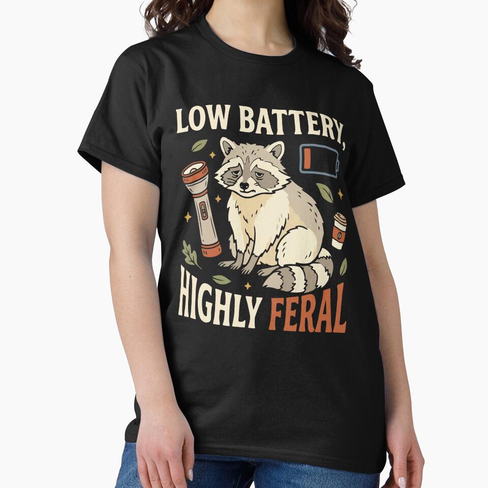 Low Battery, Highly Feral – Funny Raccoon Vintage Humor by pbxxxdesigns