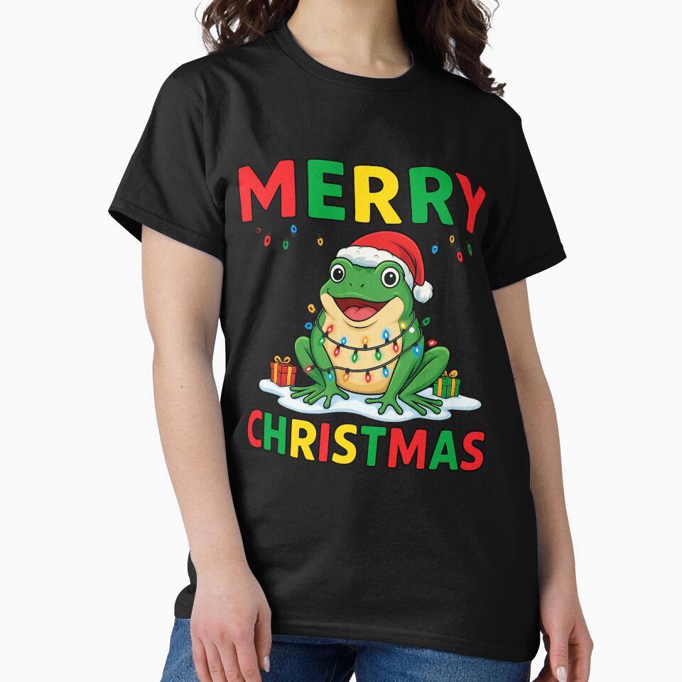 Merry Christmas Cute Frog Tangled in Lights Funny Santa Hat by haitrieuic96