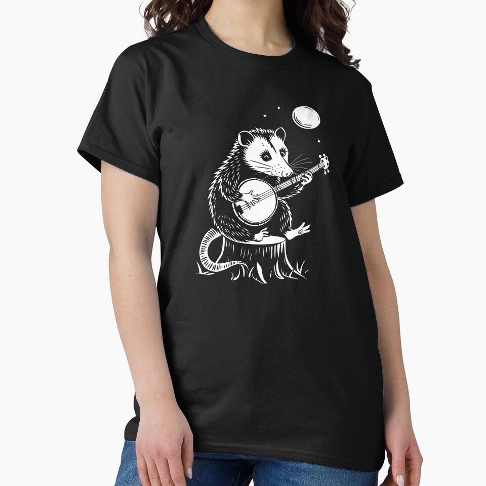 Funny Opossum Playing Banjo Shirt - This gift is perfect for lovers of banjos, animals, and quirky humor. by ZyziowskyArt