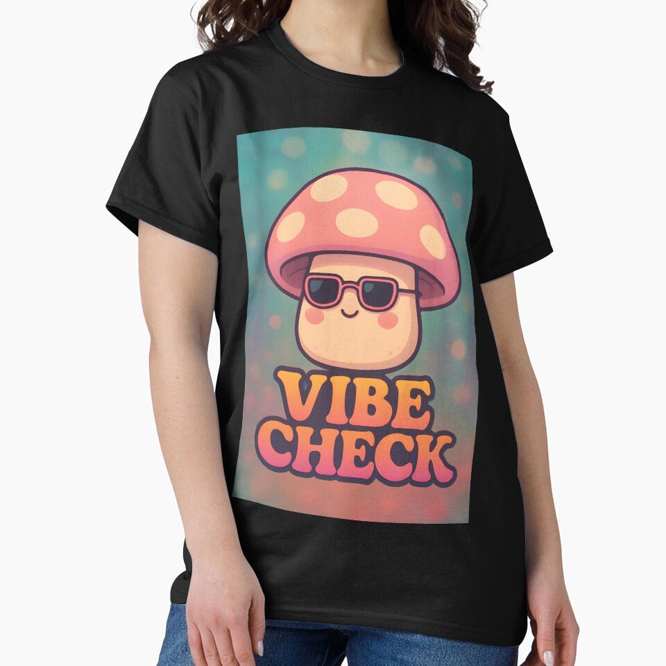 Cute Mushroom Vibe Check – Funny Aesthetic Kawaii Meme Design by Style-Sense