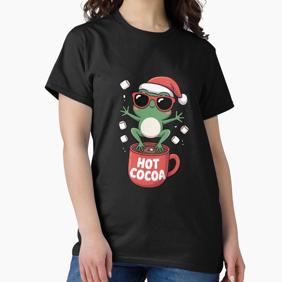 Frog Jumping into Hot Cocoa – Cute Kawaii Frog with Santa Hat | Funny Christmas Cartoon Vector by ColorSplash123