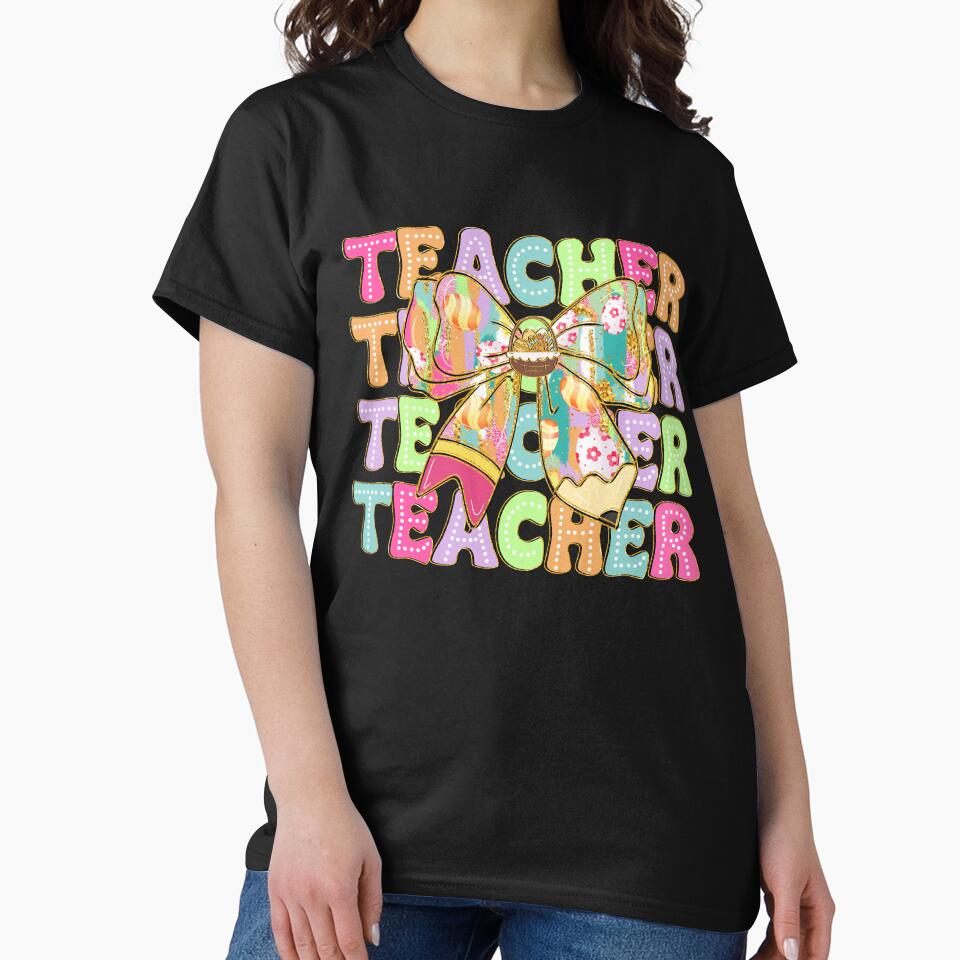 Cute Coquette Bow Pencil Bunny Funny Teacher Easter Day by TalalosART