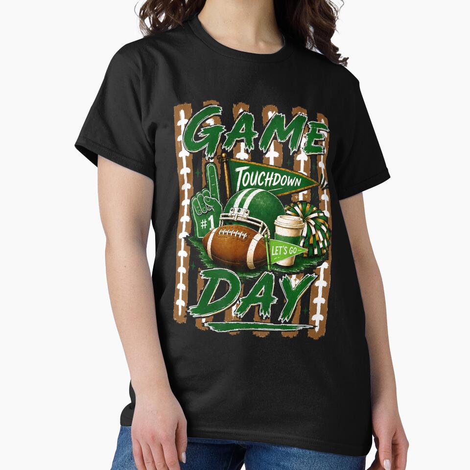 Game Day Touchdown Football Mom Girls Go Cheer Green by T9AXER