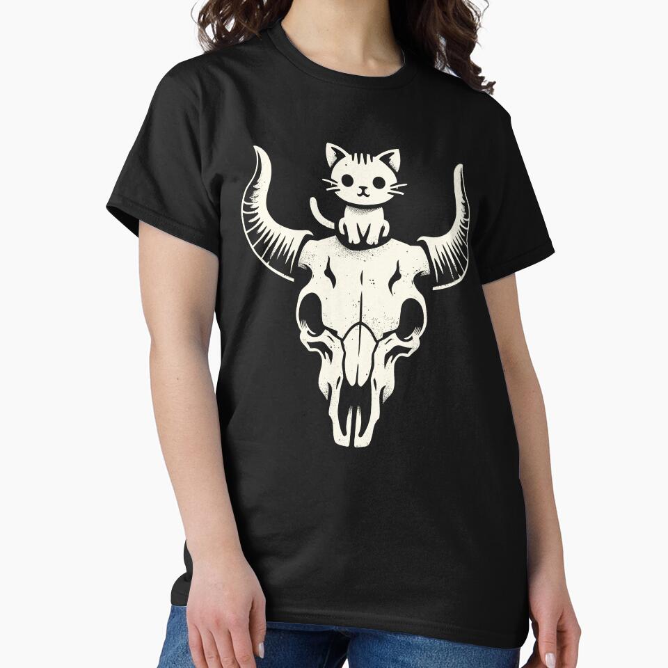 Cute Cowgirl Country Western Cottagecore Cat on a Skull by KsuAnn