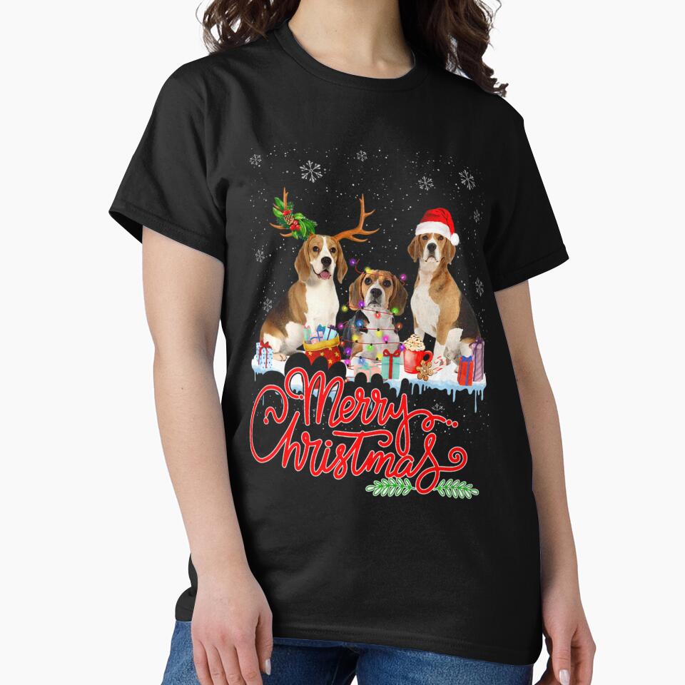 Merry Christmas Dog Beagle For Dog Lovers, Santa Reindeer Light Xmas Gift by baaderman