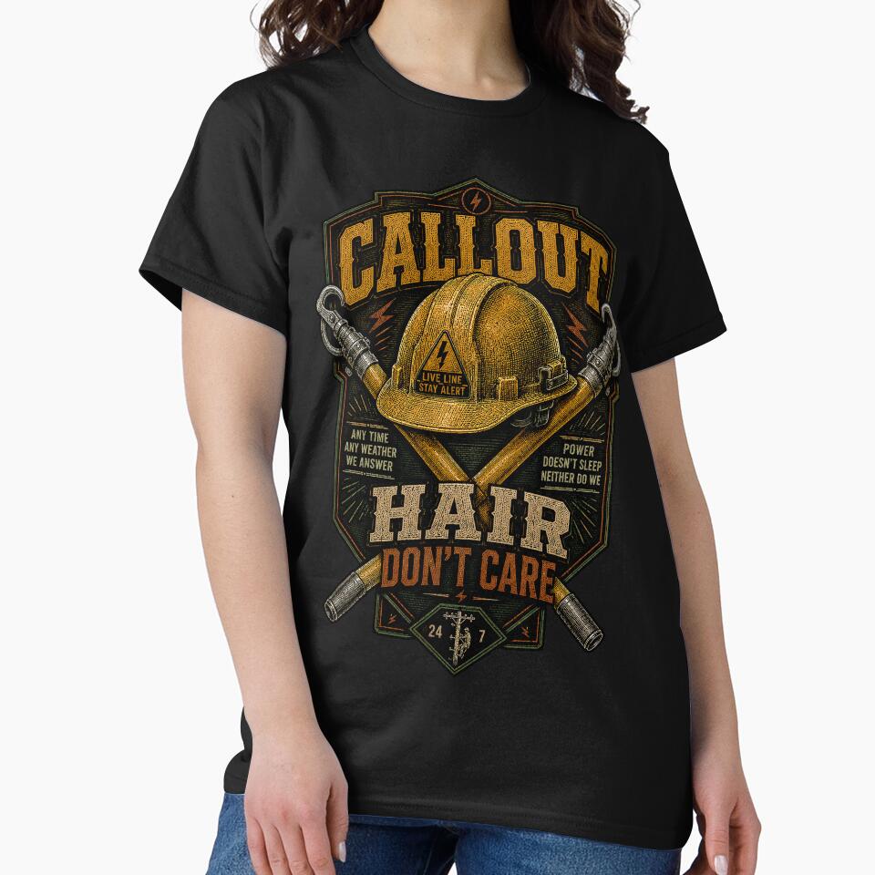 Industrial Lineman Graphic - Callout Hair Don't Care by RoyalOrderGallery