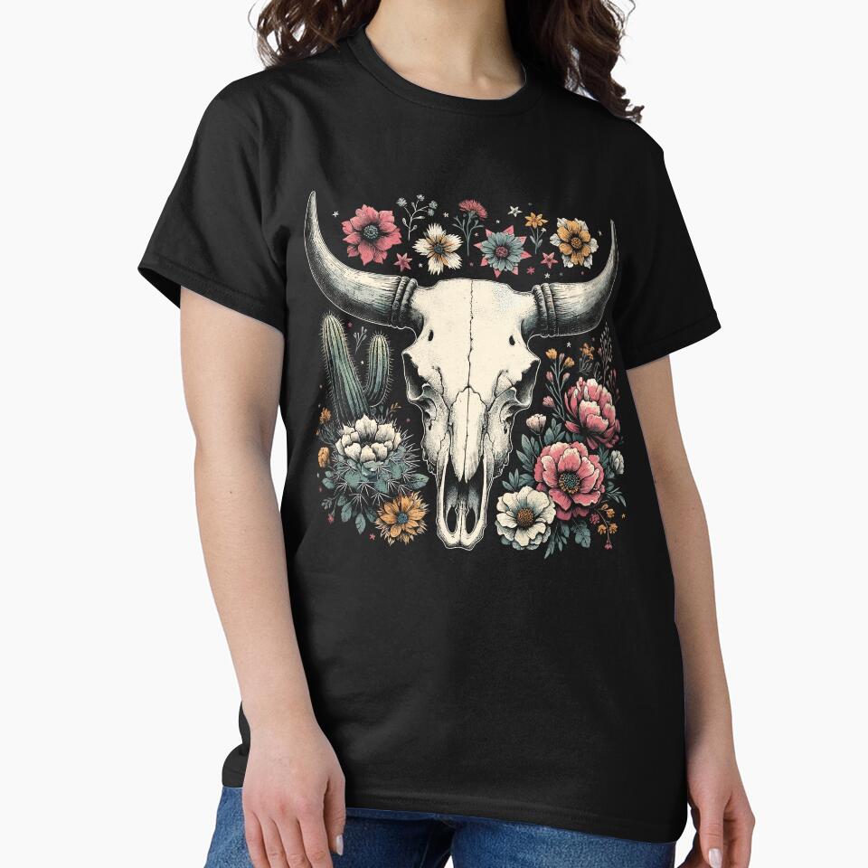 Cute Cowgirl Country Western Cottagecore Floral Skull by KsuAnn