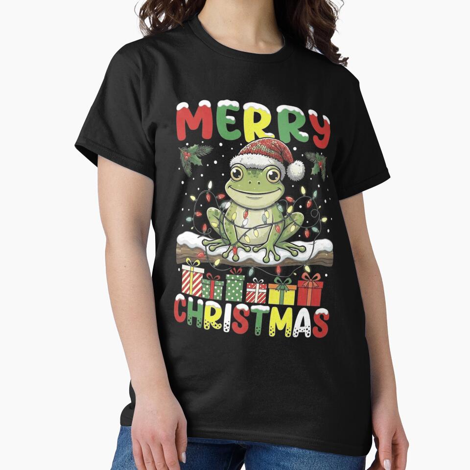 Merry Christmas Frog Tangled in Colorful Holiday Lights by MiALopezArt