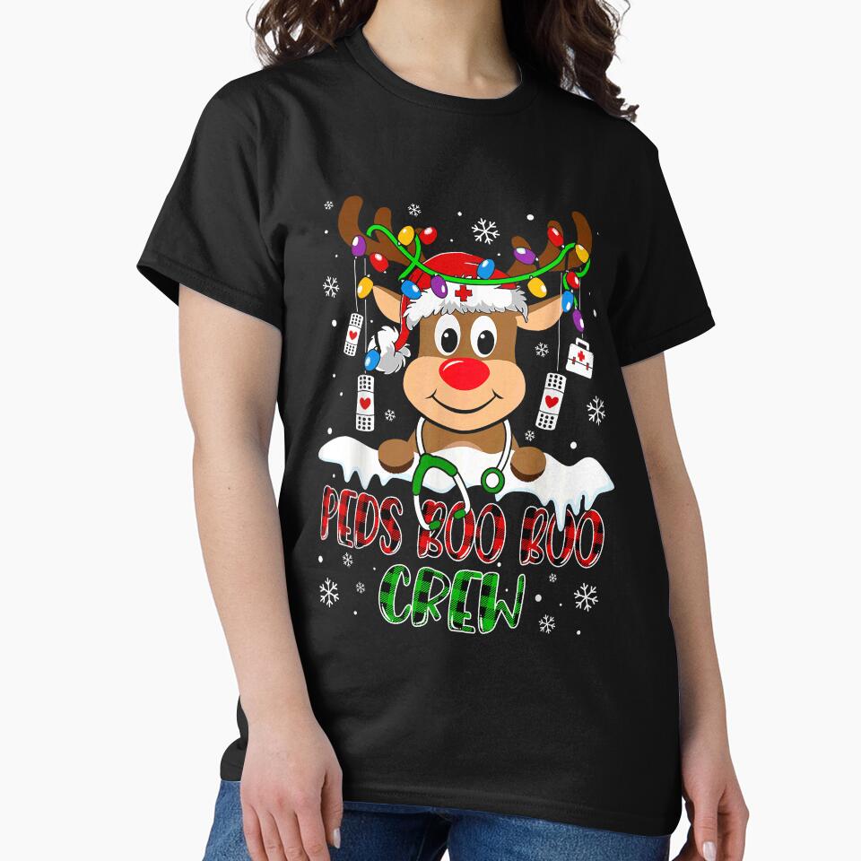 Peds Nurse Boo Crew Reindeer Nurse T-Shirt, Buffalo Plaid Christmas T Shirt, Nurses Gift, Stethoscope Xmas Nurse, Nurse Life Shirt by kentonwillia