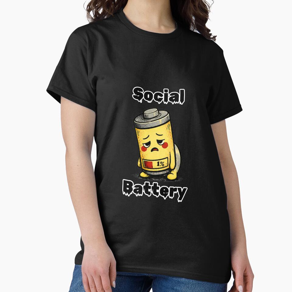 Social Battery 1% Shirt – Funny Low Energy Introvert Aesthetic Tee by DesignTeamHub