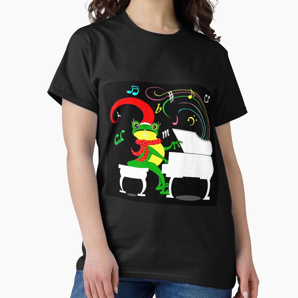 Happy Christmas frog playing piano by Shirley cute art
