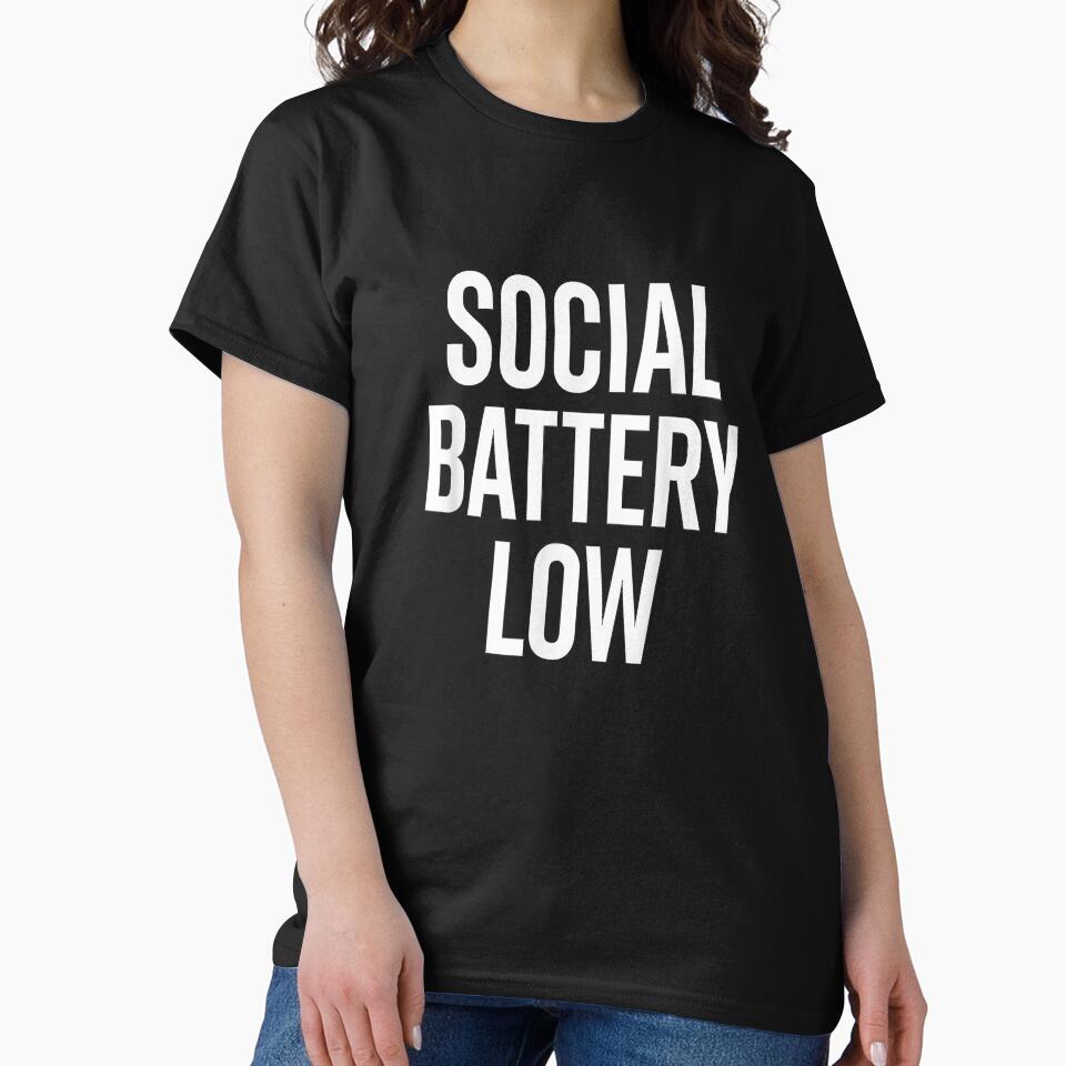 Social Battery Low Funny Introvert Saying Minimalist Tee T-Shirt by kevincuellar