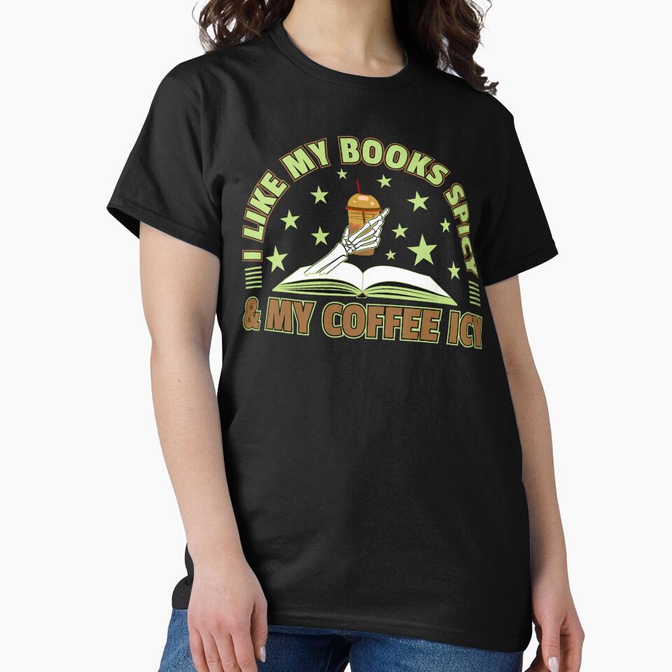 I love my books spicy and my coffee icy t-shirt design - Sticker Redbubble by bluehatgraphics
