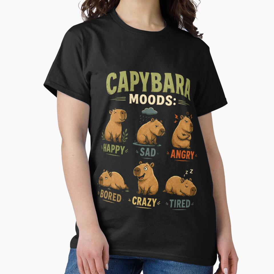 Capybara Moods Happy Sad Angry Bored Crazy Tired Animal Lover Fan Gift by JonesFlora2025