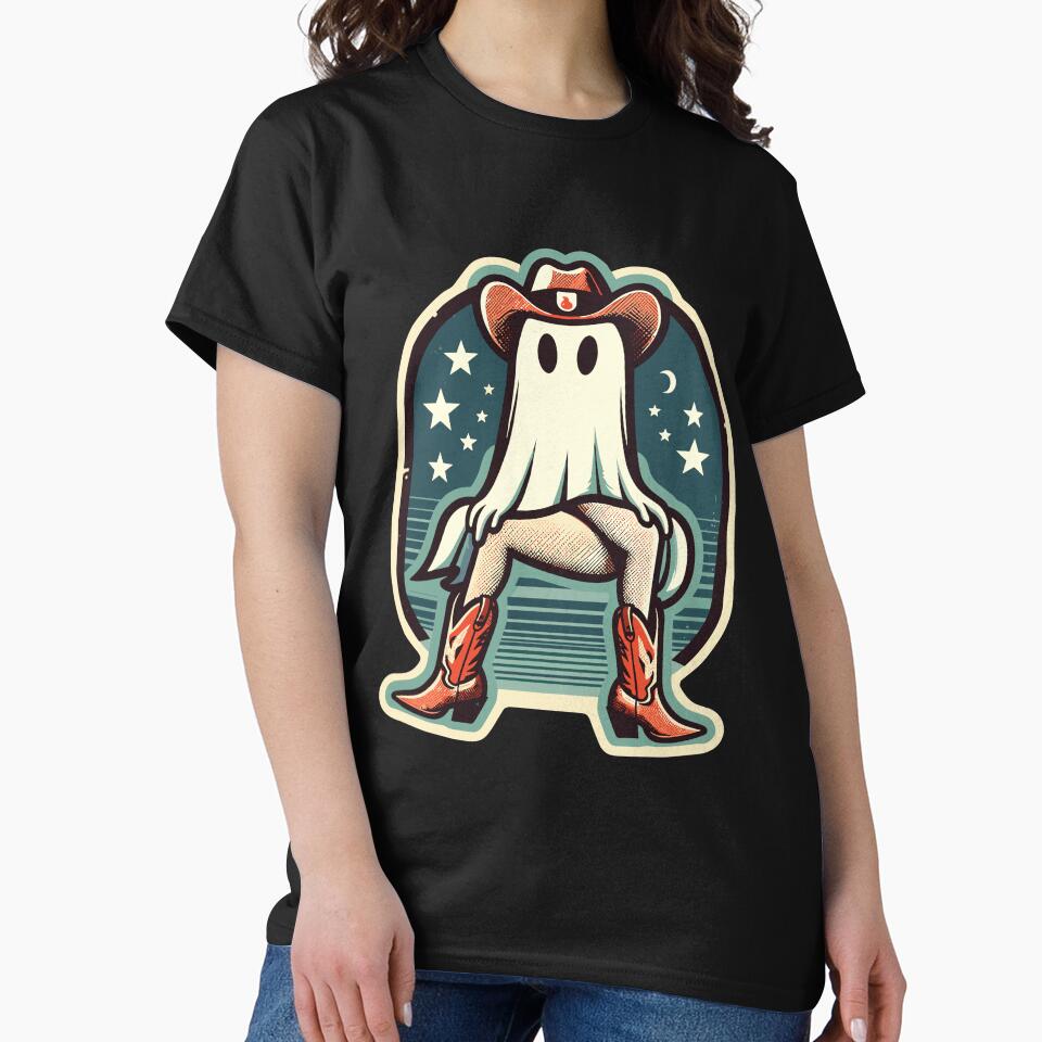 Funny Cowgirl Ghost Cowboy Boots Hat Halloween by LuminOrb
