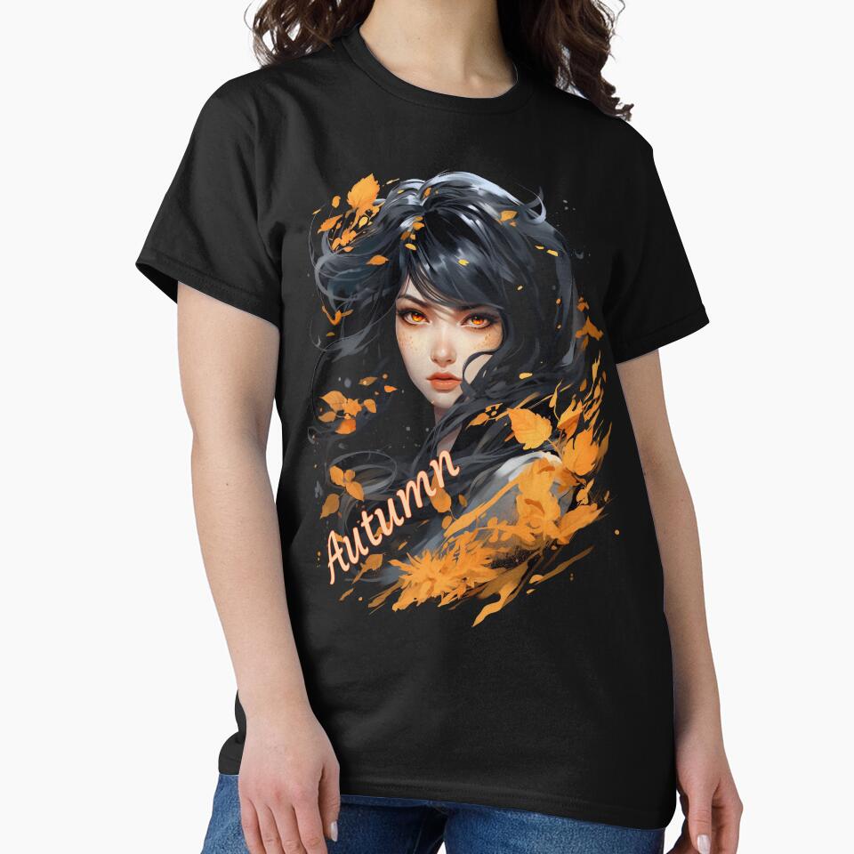 Autumn Woman Abstract Art With Golden Orange Leaves by liminal-concept