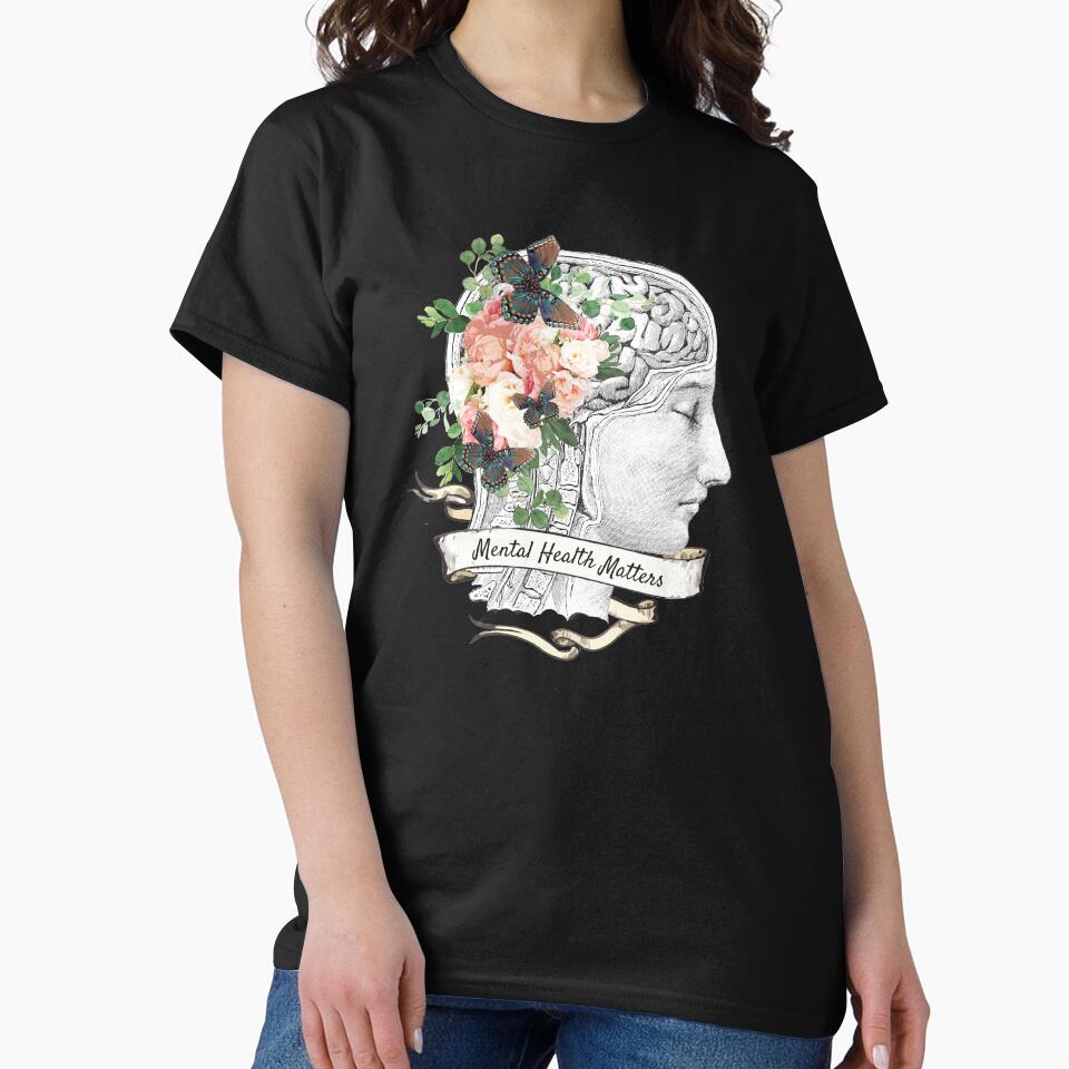Pink roses floral mental health matters brain psychology by Collagedream