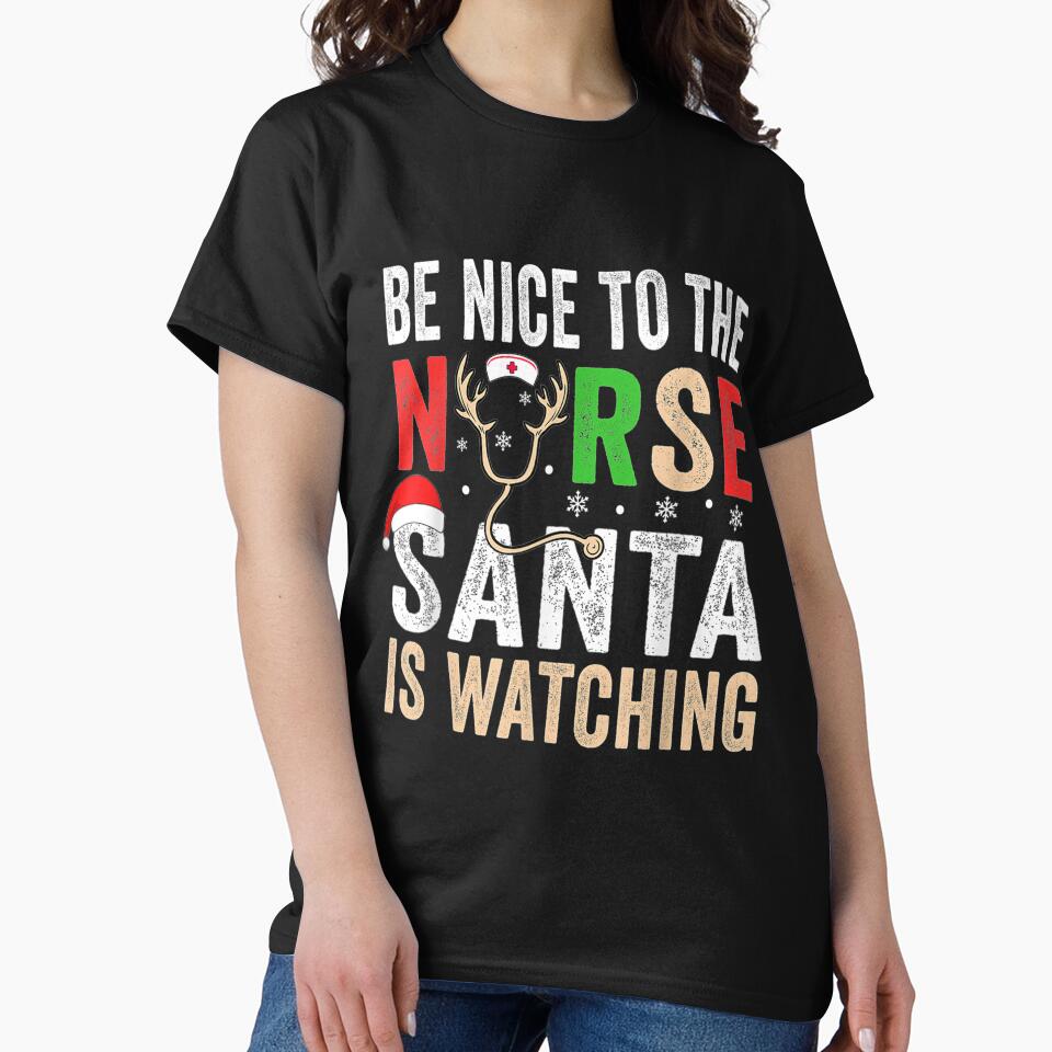 Be Nice To The Nurse Santa Nurse Christmas Scrub Tops Women by hoangminhsang