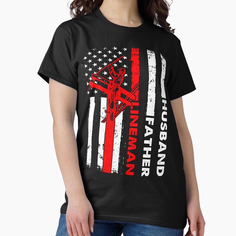 Father Day Gift - Husbans Father Lineman Flag T-Shirt by SunsetGloww