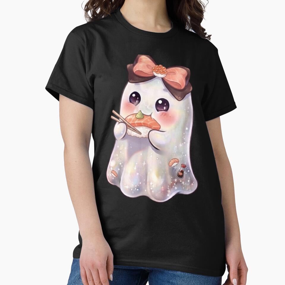 Cute Kawaii Ghost Eating a Sushi Design / Halloween / Korea / Ghosts / Foodie / Japanese / T-shirts mugs stickers phone case hardcover journal poster by TeenLake