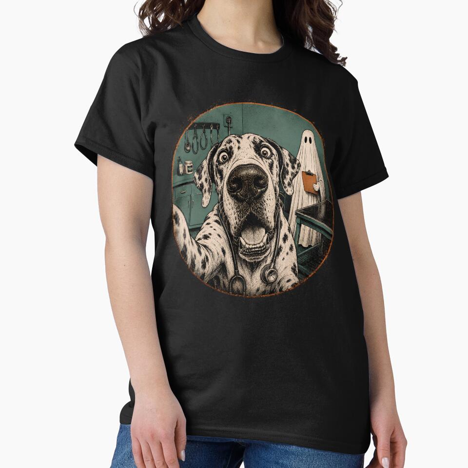 Vet Tech Dog Ghost Halloween Funny Great Dane Veterinary Selfie by StyleGlimpse