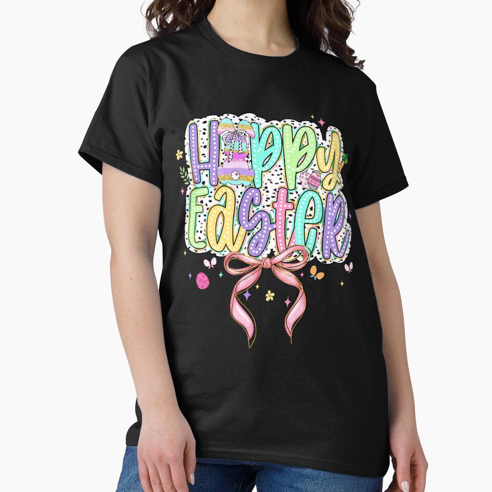 Happy Easter Bunny Coquette Bow Brushstroke Easter Girl Kids by TalalosART