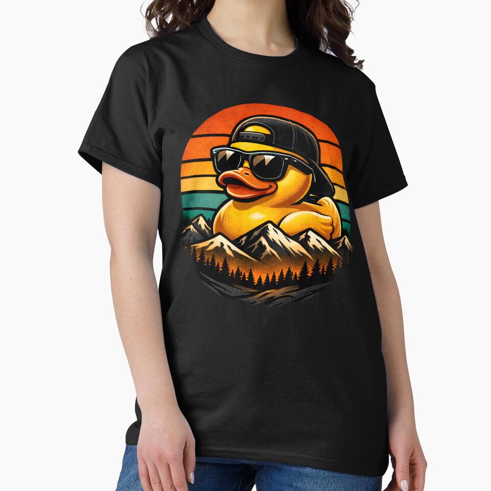 Funny Cool Duck Retro Sunset Shirt, Rubber Duck Sunglasses Graphic Tee, Cute Duck Meme Design for Men Women Kids by Artbyrome