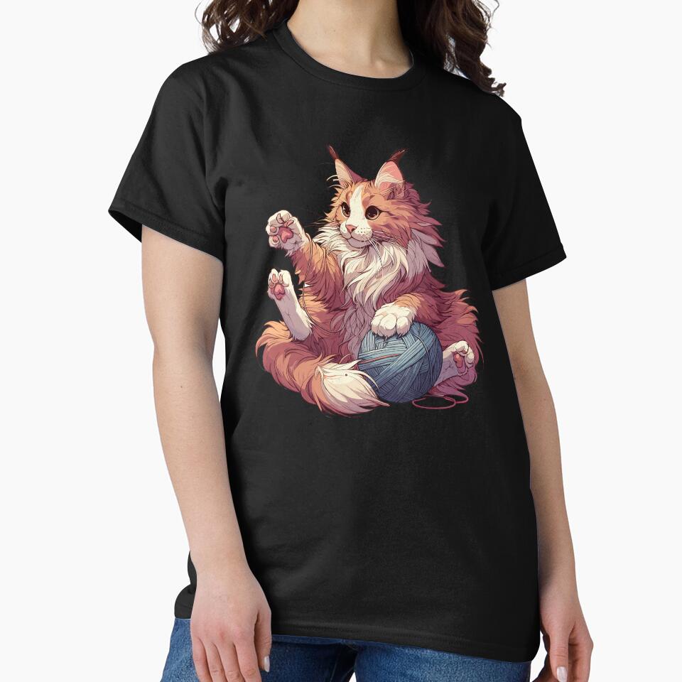 Cat and knitting funny cat with yarn ball by TomFrontierArt