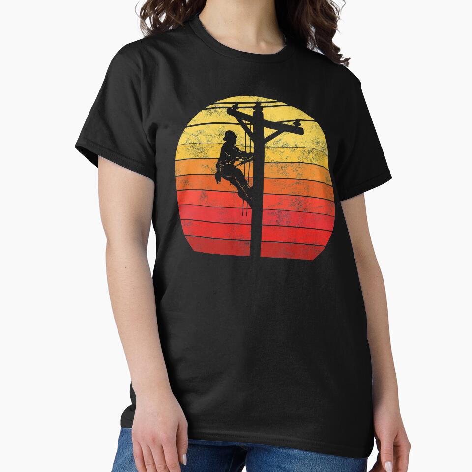 Retro style Silhouette Power Pole Electrician Linemen Gift by allsquarestudio