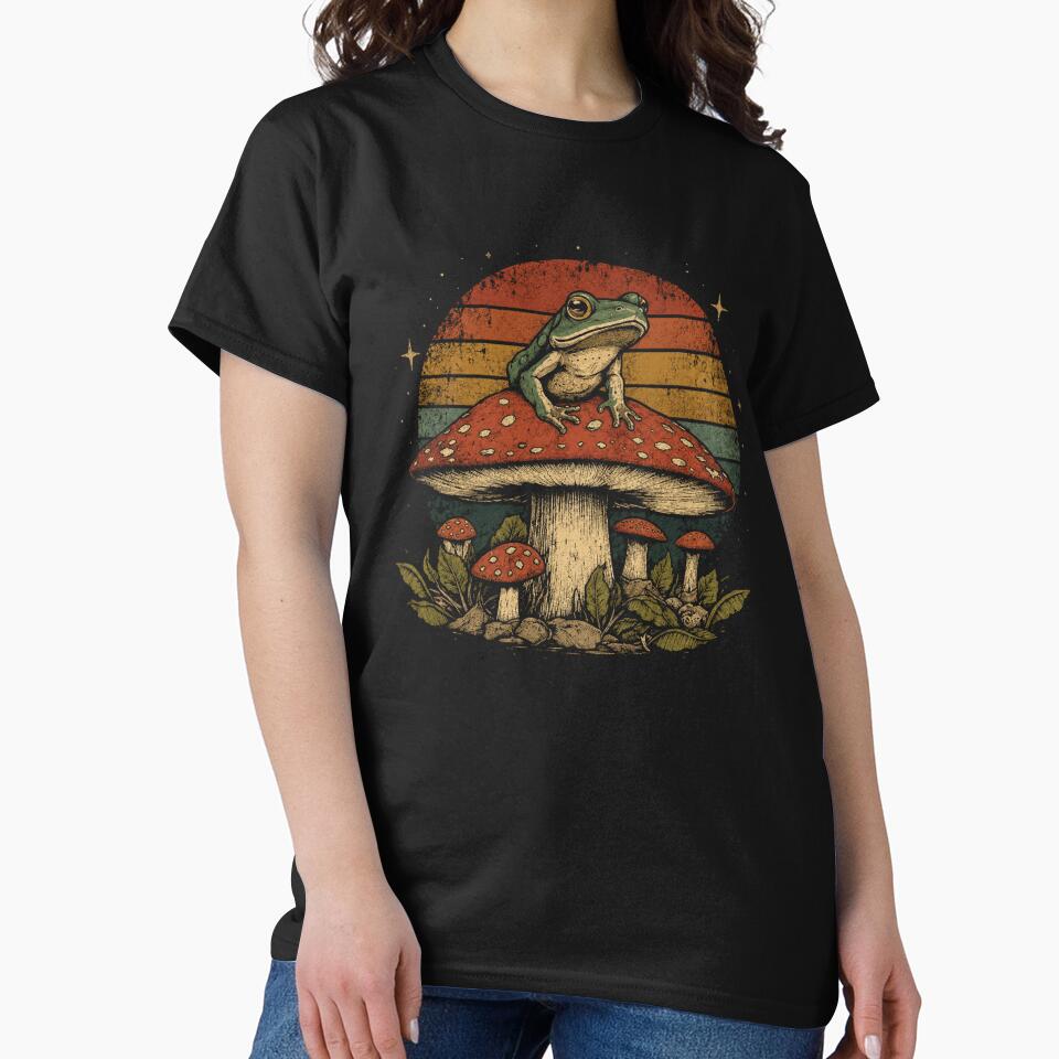 Vintage Frog Mushroom Forest Retro Nature Cottagecore by Moizento