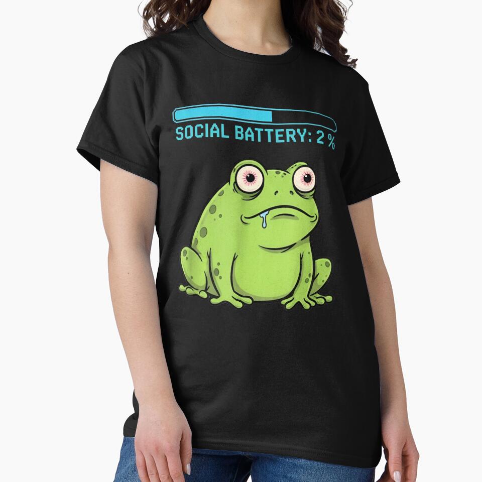 Social Battery 2% Frog Shirt – Funny Introvert Frog Meme Graphic T-shirt by ZyxDes