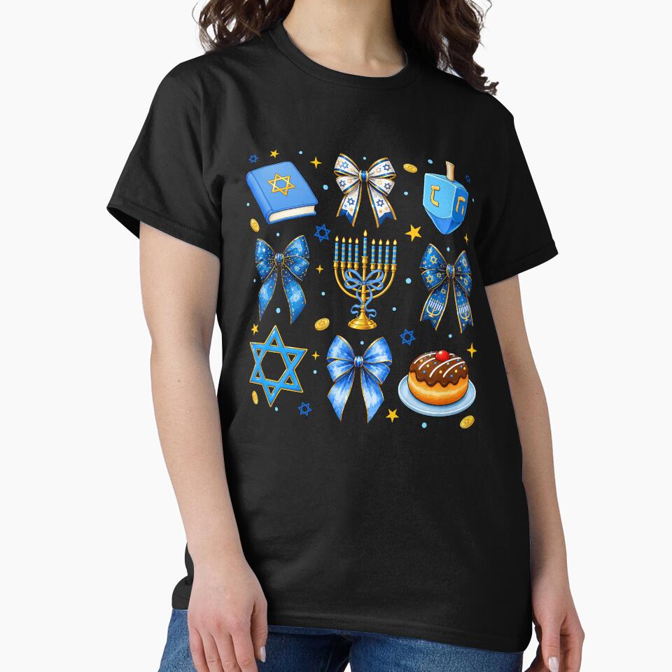 Coquette Hanukkah Bows Menorah Dreidel Jewish by varin-studio