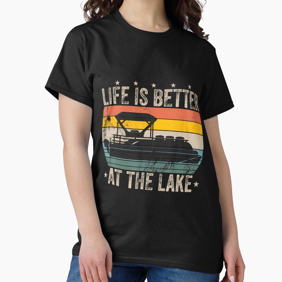 Vintage Life Is Better At The Lake Retro Boating Pontoon by ovallwfparid